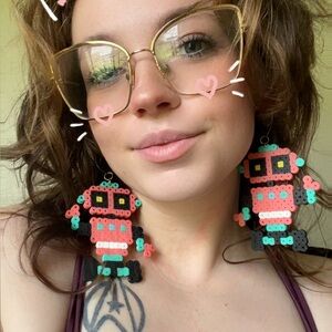 Retro Pixel Robot Earrings